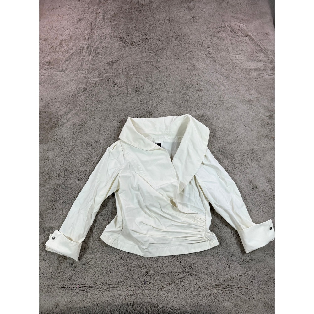 Tadashi Petite White Collared Ruched Zipper Cropped Wrap Top Size 12P Evening
